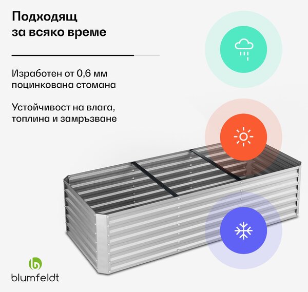 Blumfeldt High Grow Straight повдигната леха, 1440 литра, Ергономична, Устойчива на атмосферните условия, Отворена основа