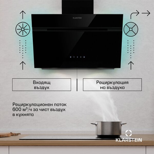 Klarstein Абсорбатор Alina, EEK A, Touch, LED осветление, Извличане/рециркулация, 600 м³/ч