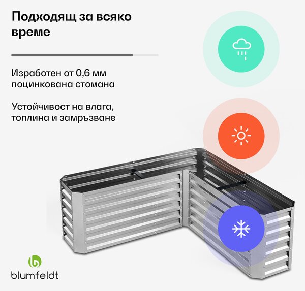Blumfeldt High Grow повдигната леха, форма на L, устойчива на атмосферните условия, устойчива на корозия| здрава, 742 литра