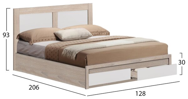 Легло Capri с 2 чекмеджета сонома -бял цвят 120x200 см