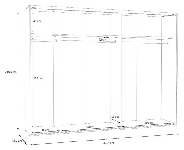 Гардероб Mayacus - 269.9 х 210.5 х 61.2 cm, бяло / дъб Мауела