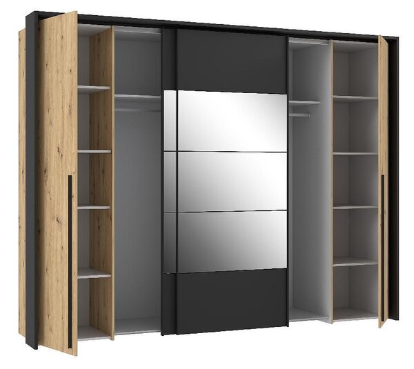 Гардероб Izo - 279.5 x 64 x 215 cm, дъб артисан/черно
