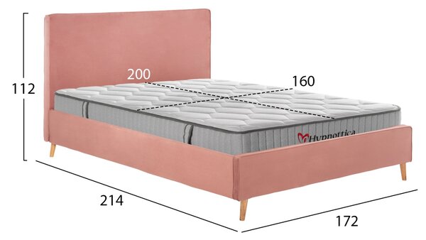 Двойно легло с матрак indra прашно розово кадифе -- за матрак 160x200см