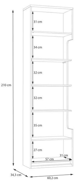 Витрина Attention с една врата - 60.2 х 210 х 34.3 cm, дъб Ривиера / черен гланц