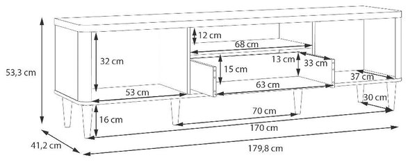 ТВ шкаф Lacetti - 53.3 x 41.2 x 179.8 mm, дъб Валенсия / пясък
