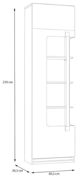 Витрина Attention с една врата - 60.2 х 210 х 34.3 cm, дъб Ривиера / черен гланц