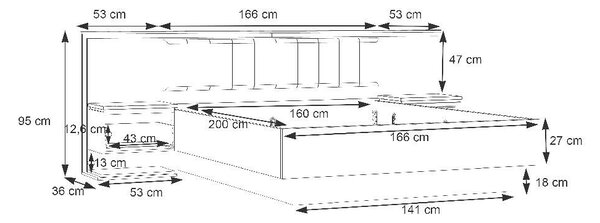 Легло с нощни шкафчета Izo - 160 х 200 cm, дъб Артисан / черно