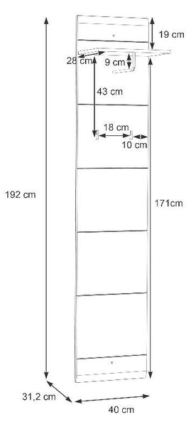Закачалка Combino Spezial - 40 x 192 x 31.2 cm, дъб сонома