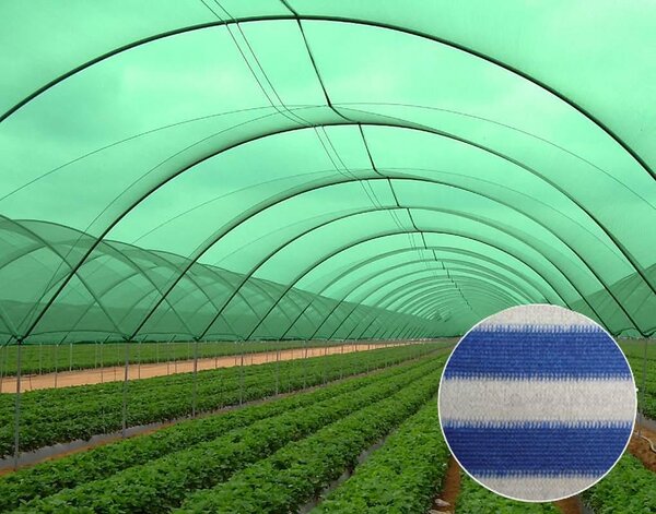 Засенчваща мрежа 90% - 180 g/m², 1.5 m, бяло-сини ленти