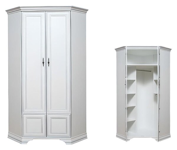 Ъглов гардероб Kentuki SZFN2D - 97.5 x 97.5 x 225 cm, алпийско бяло