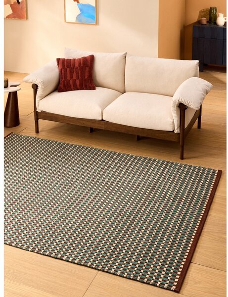 Тюркоазен ръчно изработен килим със смес от вълна 120x170 cm Ember – MADE