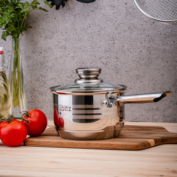 Комплект тенджери и тигани Oliver Voltz OV51210R20B, 20 части, Многослойно дъно, Индукция, Неръждаема стомана, Аксесоари, Сребрист