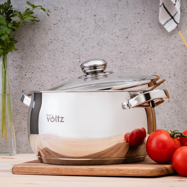 Комплект тенджери Oliver Voltz OV51210G8B, 8 части, Многослойно дъно, Индукция, Неръждаема стомана, Сребрист
