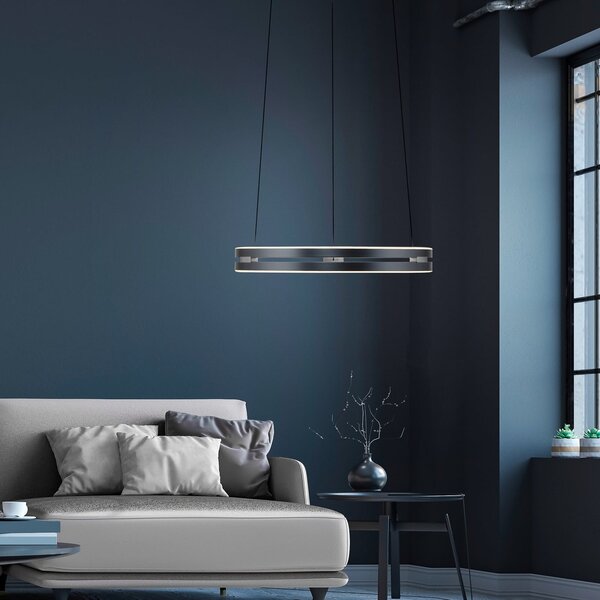 PURE LED висяща лампа E-Loop, мистично сиво, Ø 50 cm, алуминий, CCT, Затъмняване, Сив, Дневна/трапезария, Метал, Модерен