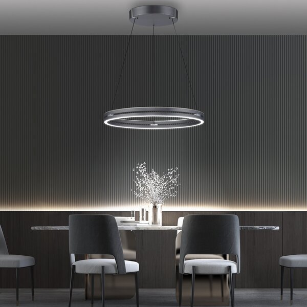 PURE LED висяща лампа E-Loop, мистично сиво, Ø 70 cm, алуминий, CCT, Затъмняване, Сив, Дневна/трапезария, Метал, Модерен