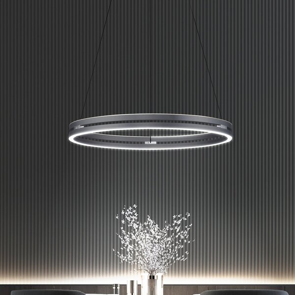 PURE LED висяща лампа E-Loop, мистично сиво, Ø 70 cm, алуминий, CCT, Затъмняване, Сив, Дневна/трапезария, Метал, Модерен
