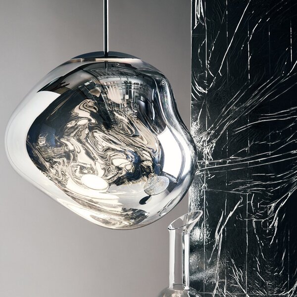 Tom Dixon LED висяща лампа Melt, Ø 50 cm, хром, пластмаса, Затъмняване, Металик, Дневна/трапезария, Пластмаса, Дизайн