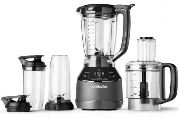 Блендер 3в1 Nutribullet Triple Prep System NBF580B, 1500W, 1.8 л, 8 програми, 3 скорости, 8 програми, Разпознаване на приставки, Тъч управление, Черен/сив