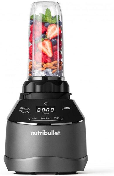Блендер 3в1 Nutribullet Triple Prep System NBF580B, 1500W, 1.8 л, 8 програми, 3 скорости, 8 програми, Разпознаване на приставки, Тъч управление, Черен/сив