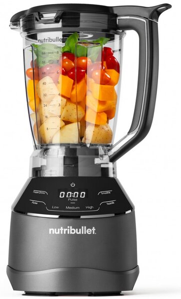 Блендер 3в1 Nutribullet Triple Prep System NBF580B, 1500W, 1.8 л, 8 програми, 3 скорости, 8 програми, Разпознаване на приставки, Тъч управление, Черен/сив