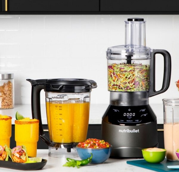 Блендер 3в1 Nutribullet Triple Prep System NBF580B, 1500W, 1.8 л, 8 програми, 3 скорости, 8 програми, Разпознаване на приставки, Тъч управление, Черен/сив