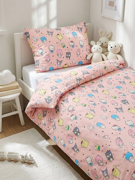 Sinsay - Памучен комплект спално бельо Hello Kitty - пастелнорозово