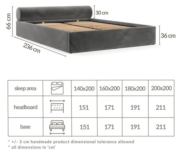 Тъмносиво двойно легло 160x200 cm тапицирано с място за съхранение с включена подматрачна рамка Solvo – Maison de Rêve