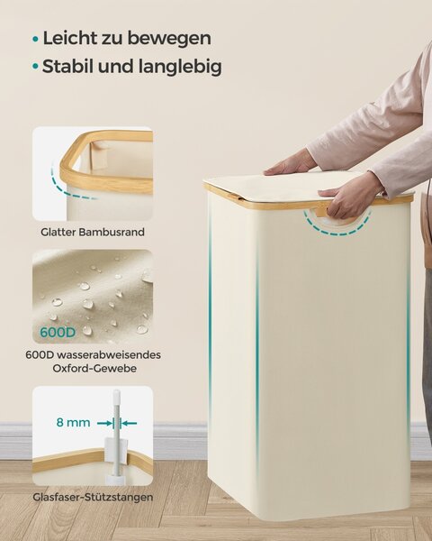 Кош за пране Songmics Крем 60x38.5x70.5 см