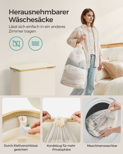 Кош за пране Songmics Крем 60x38.5x70.5 см
