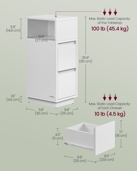 Комплект от 2 нощни шкафчета White Vasagle 25x30x65 cm