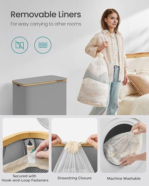 Сив кош за пране Songmics 60x38.5x38.5x70.5 cm
