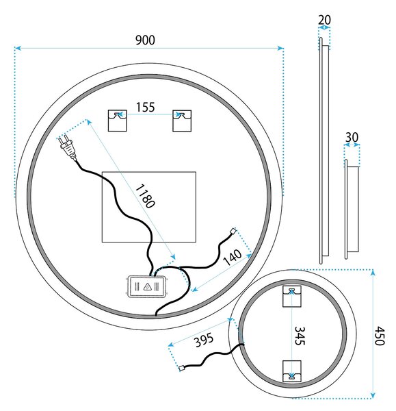 Огледало LED R-9045 90cm + 45cm
