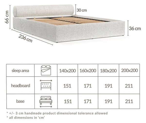 Кремаво двойно легло 140x200 cm тапицирано с място за съхранение с включена подматрачна рамка Solvo – Maison de Rêve