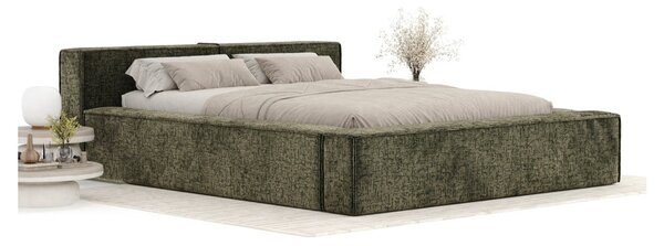 Тъмнозелено двойно легло 160x200 cm тапицирано с място за съхранение с включена подматрачна рамка Voliera – Maison de Rêve