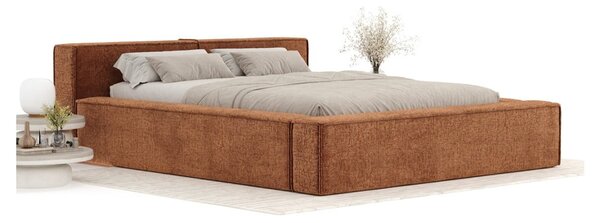 Оранжево двойно легло 140x200 cm тапицирано с място за съхранение с включена подматрачна рамка Voliera – Maison de Rêve