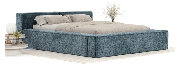 Сиво-синьо двойно легло 140x200 cm тапицирано с място за съхранение с включена подматрачна рамка Voliera – Maison de Rêve