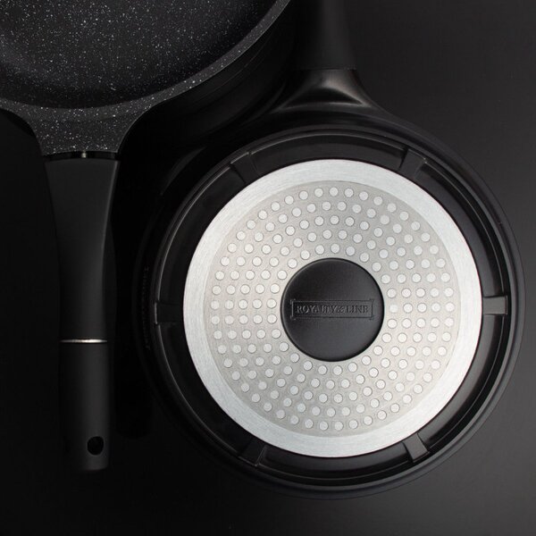 Комплект тенджери и тигани Royalty Line RL-ES1014M Black, Лят алуминий, 14 части, Мраморно покритие, Черен
