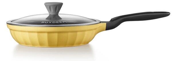 Тиган BUYDEEM CP151, 25 см, Стъклен капак, Лят алуминий, Без PFOA, Незалепващо покритие, Жълт