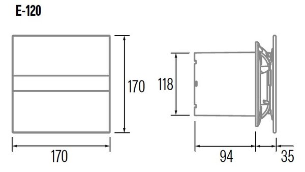 CATA Вентилатор E-120GTHBK HYGRO ф120мм, цвят Черен, 210м3/ч, 11W, 33dB - C00901602