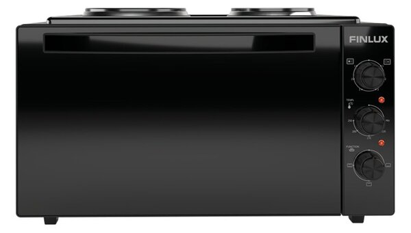 Мини готварска печка Finlux FMC-4555GL, 45л. обем, 2 нагревателни зони, 1600W, емайлирано покритие, черна