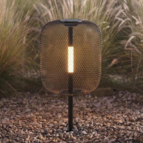 Lucande LED-слънчева лампа за забиване в земята Faylen, черна, IP65, Затъмняване, Черен, Метал, Дизайн
