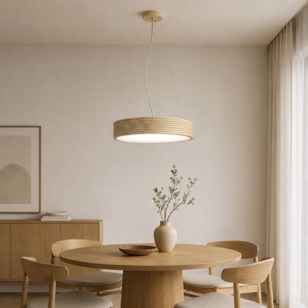 Полилей на кабел NATURAL MODERN 3xE27/15W/230V, диаметър 47,5 см, от борова дървесина