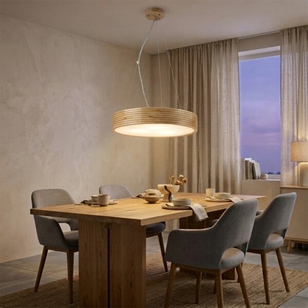 Полилей на кабел NATURAL MODERN 3xE27/15W/230V, диаметър 47,5 см, от борова дървесина