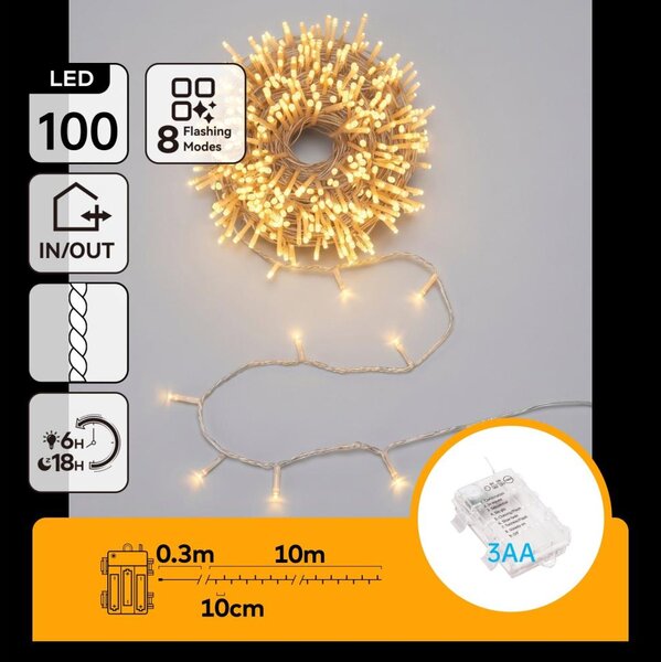 Aigostar - LED външен коледен гирлянд 100xLED/8 функции 3xAA 10,3m IP44 топло бяло
