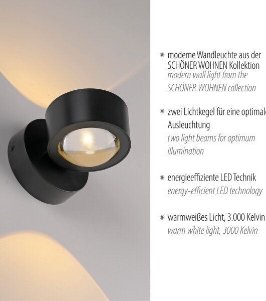 Schöner Wohnen 19331-18 - LED стенно осветително тяло CHIA 2xLED/2W/230V черно