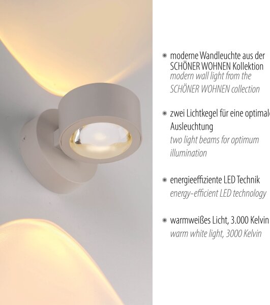 Schöner Wohnen 19331-39 - LED стенен аплик CHIA 2xLED/2W/230V сив