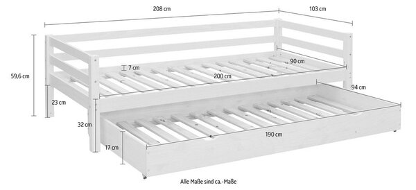 Детско легло 90x200 cm от масивен бор разтегателно естествено Alpi – Støraa