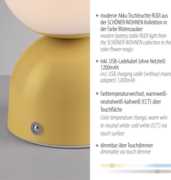 Schöner Wohnen 19218-81 - димируема настолна LED лампа RUDI LED/1,2W/5V жълта
