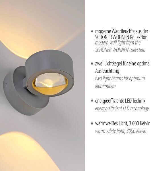 Schöner Wohnen 19331-21 - LED стенно осветително тяло CHIA 2xLED/2W/230V антрацит