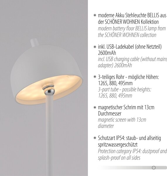 Schöner Wohnen 19245-16 - Димируема LED подова лампа BELLIS LED/2,5W/5V IP54 бяла